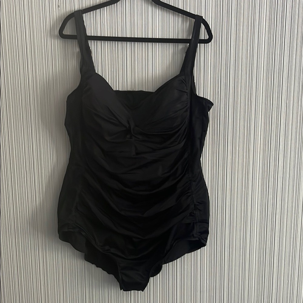 Plus size ruched black one-piece swimsuit